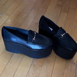 Steve Madden Black Platform Loafers with Gold Accent